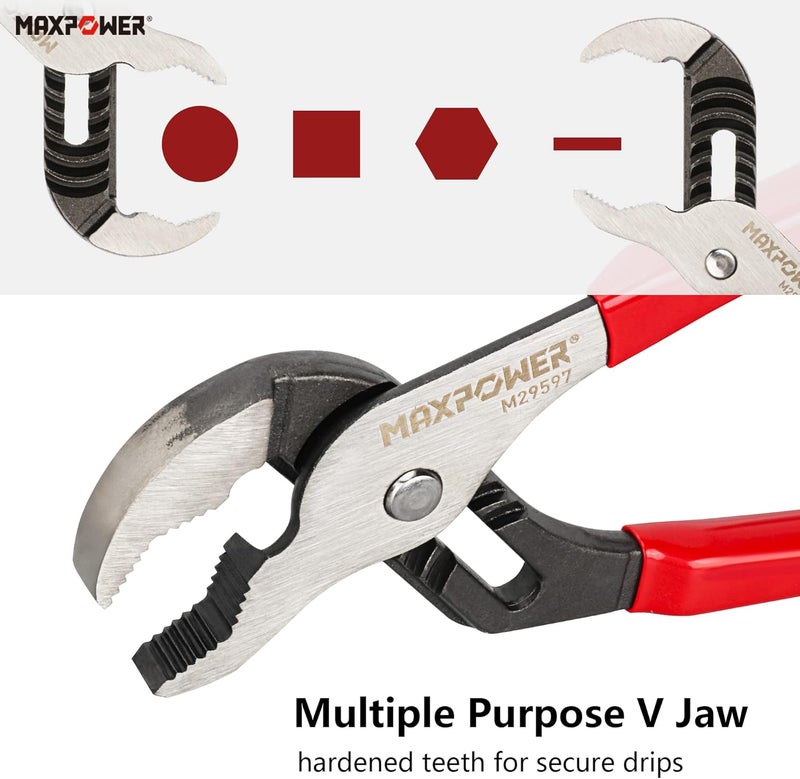 Max Power 10 inch Groove Joint Pliers, Quick Adjustable Serrtated V Jaw Tongue and Groove Pliers - Image 3